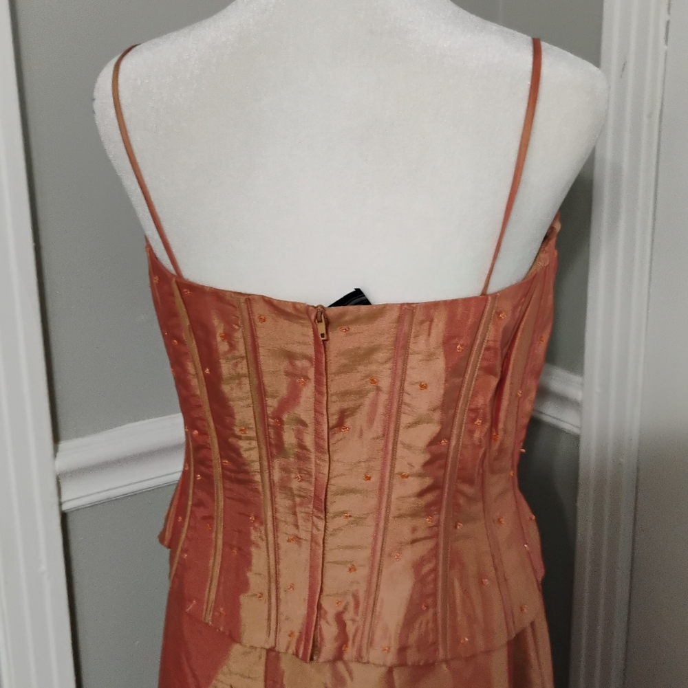 Vintage 2000s Terani Couture Two Piece Beaded Tassel Corset Skirt Set Sz 8 - Picture 6 of 7